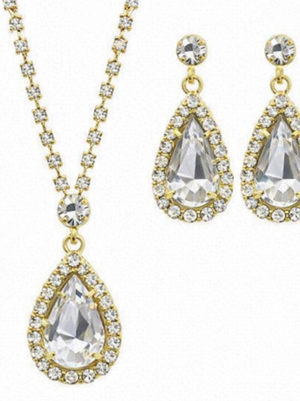 2PC Crystal Avenue Rhinestone Teardrop Necklace & Earring Set